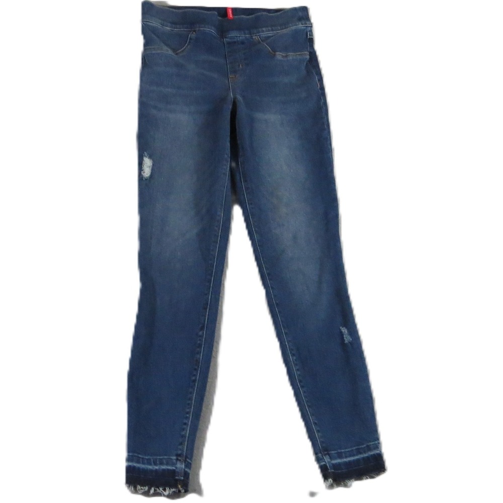 Spanx Distressed Ankle Skinny Jeans Women Small Blue Denim Pull On Jeanish Pant